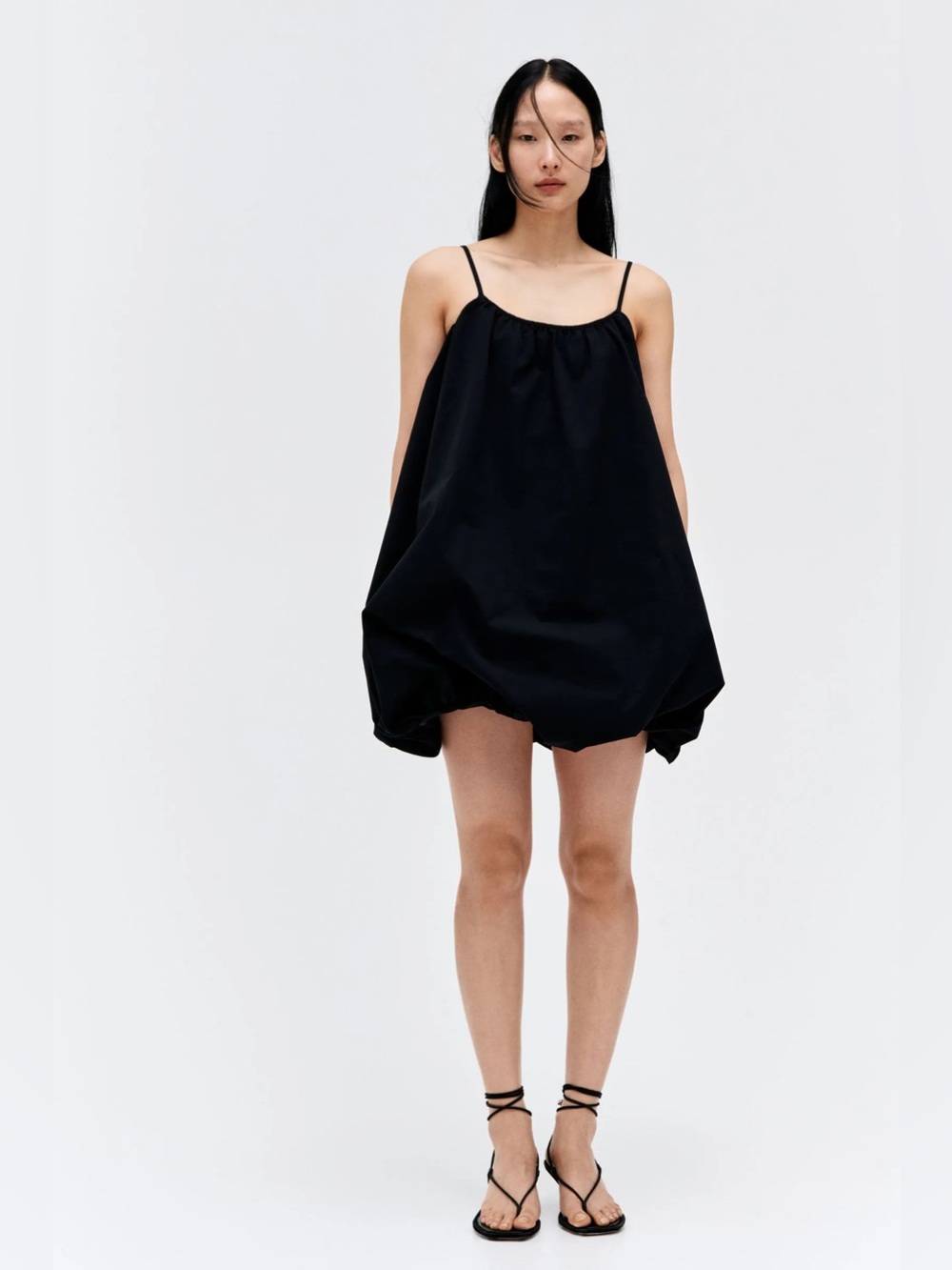 H&M Black Balloon Mini Dress with Spaghetti Straps